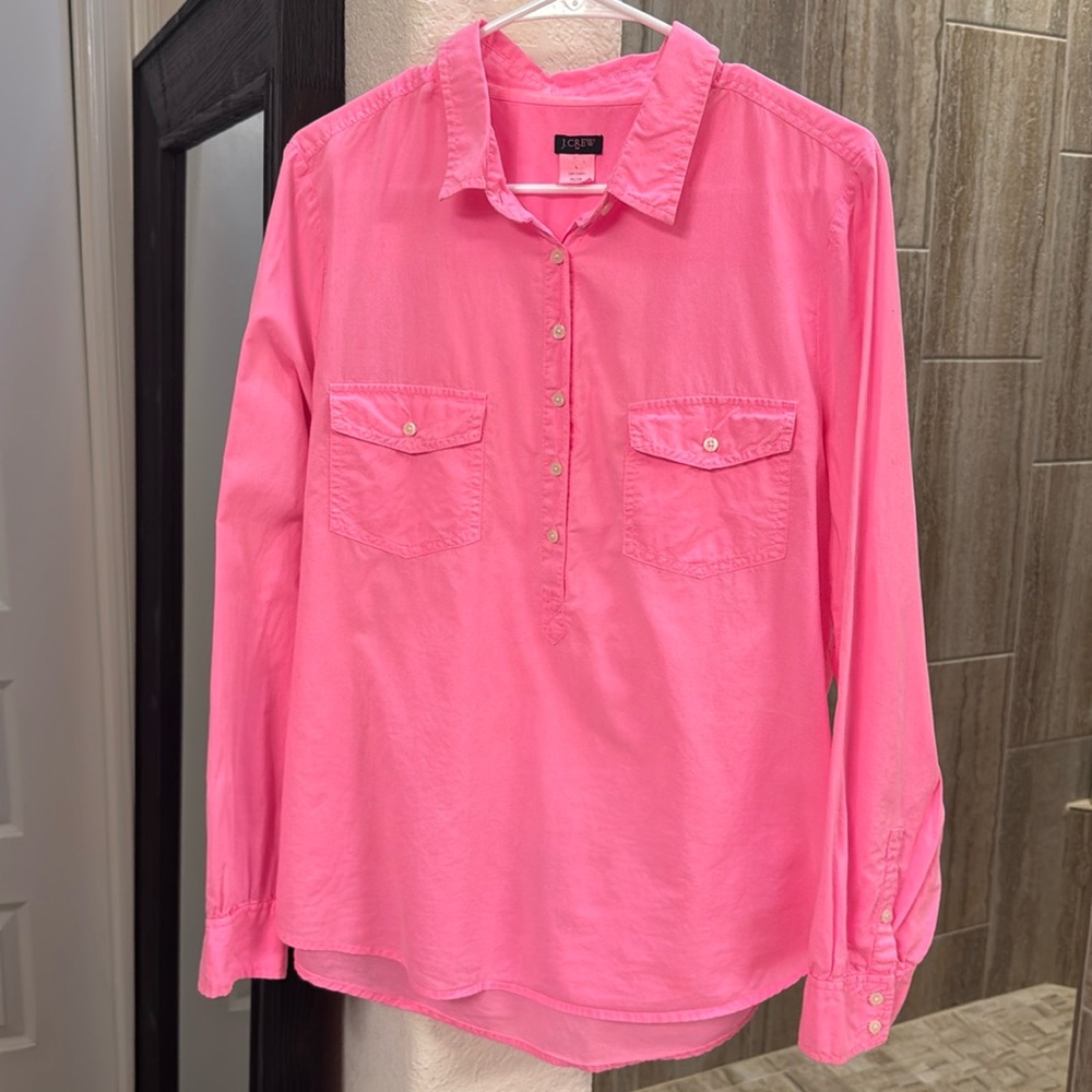 J. Crew Factory  Popover Blouse Bright Pink Size Large